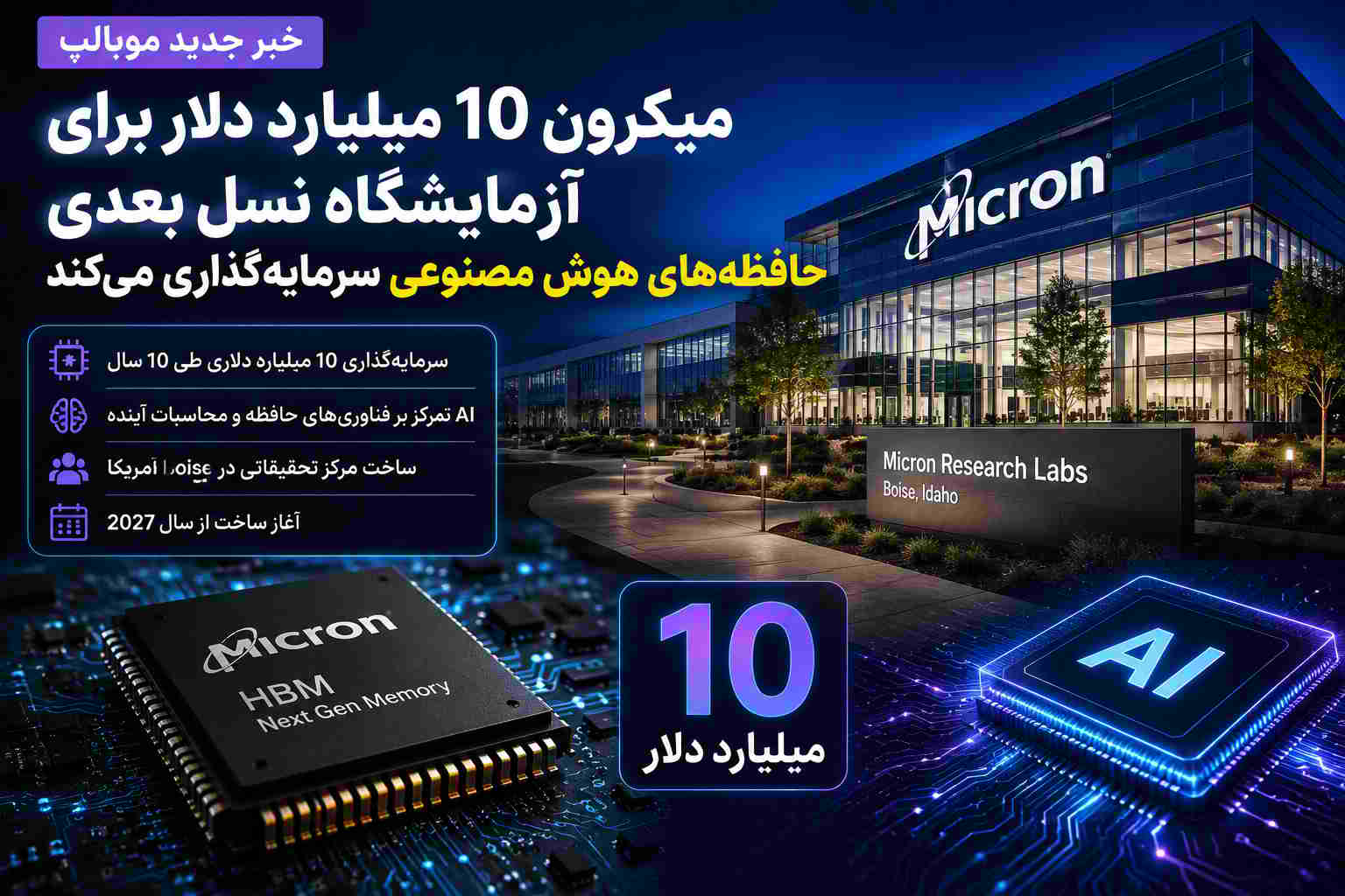 میکرون ۱۰ میلیارد دلار برای آزمایشگاه نسل بعدی حافظه‌های هوش مصنوعی سرمایه‌گذاری می‌کند